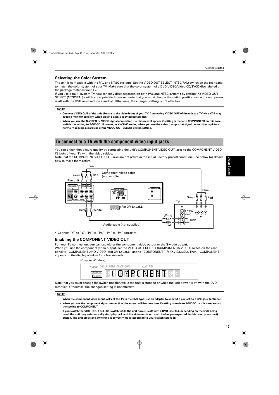 Selecting the color system, Enabling the component video out | JVC GNT0013-014A User Manual | Page 19 / 60