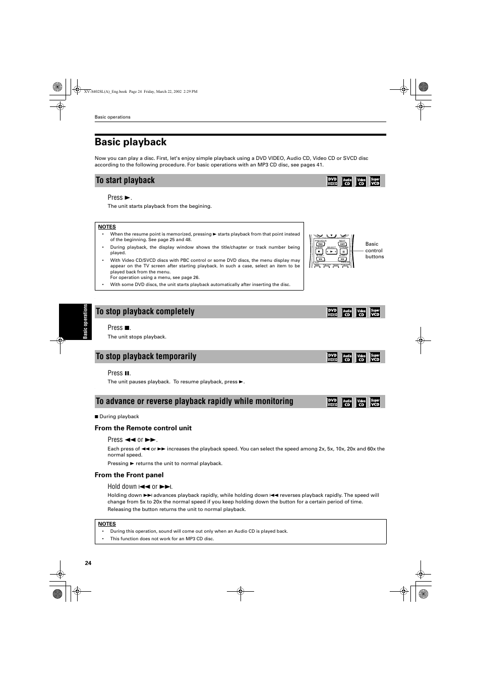 Basic playback, Press 3, Press 7 | Press 8 | JVC GNT0013-014A User Manual | Page 26 / 60