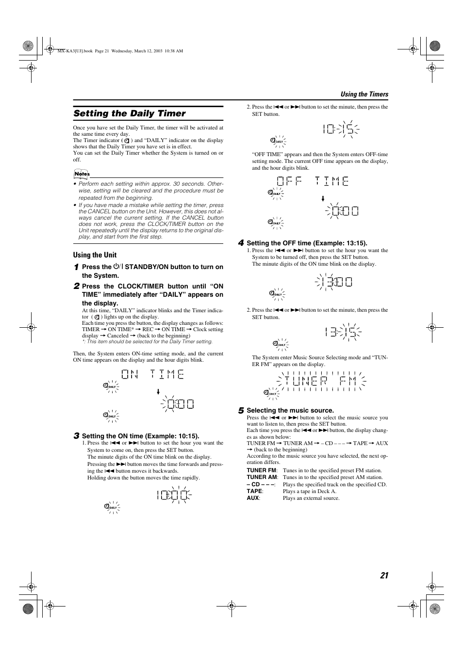 Setting the daily timer | JVC CA-MXKA3 User Manual | Page 23 / 29