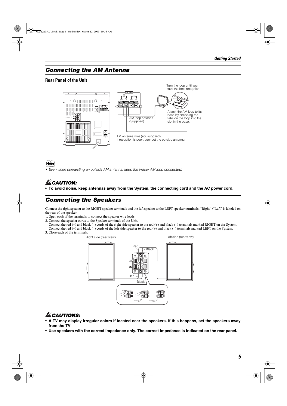 Connecting the am antenna, Connecting the speakers | JVC CA-MXKA3 User Manual | Page 7 / 29