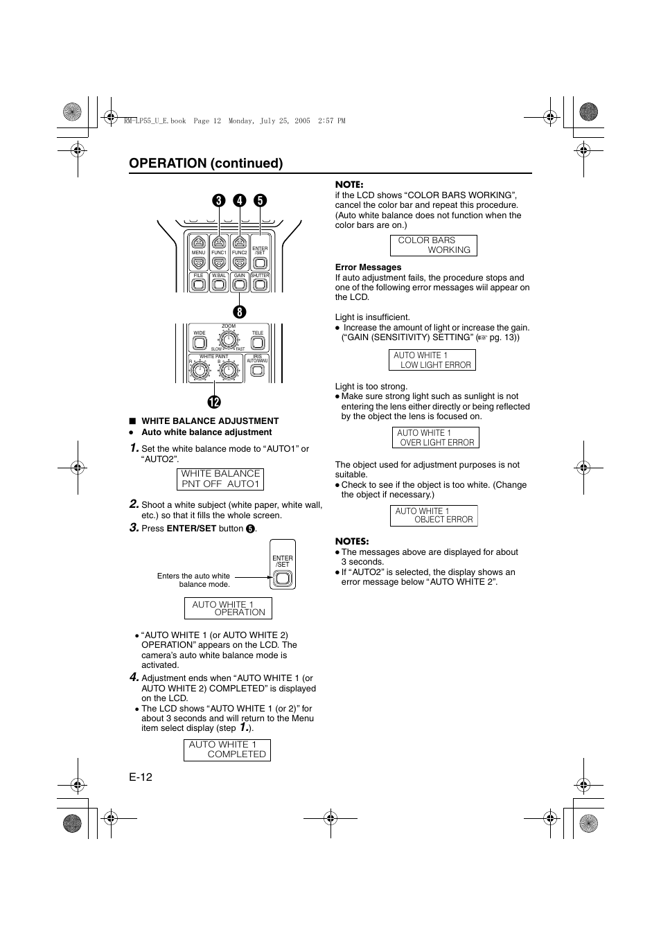 Operation (continued), Hd c e, E-12 | JVC RK-LP55U User Manual | Page 12 / 62