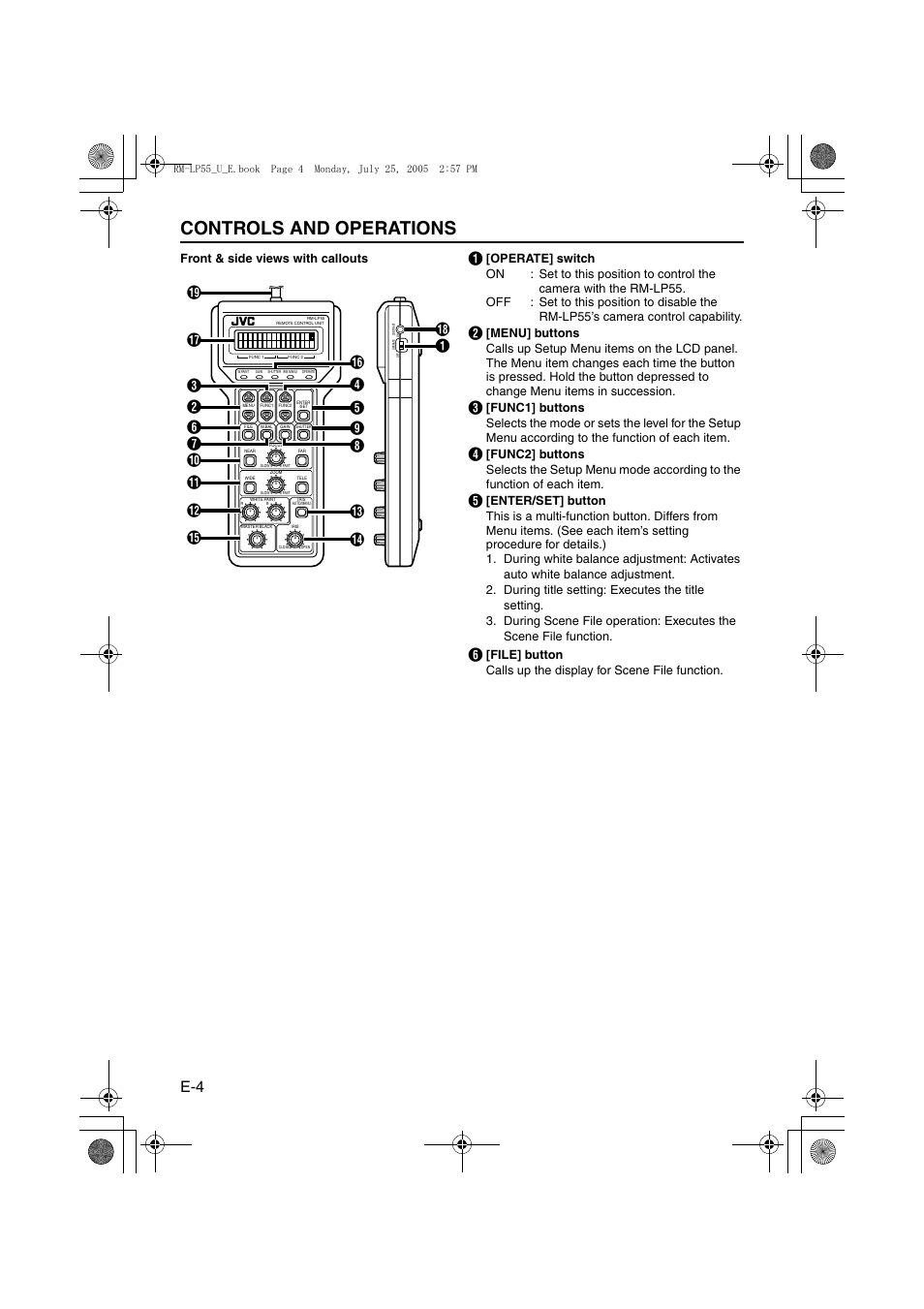 Controls and operations | JVC RK-LP55U User Manual | Page 4 / 62