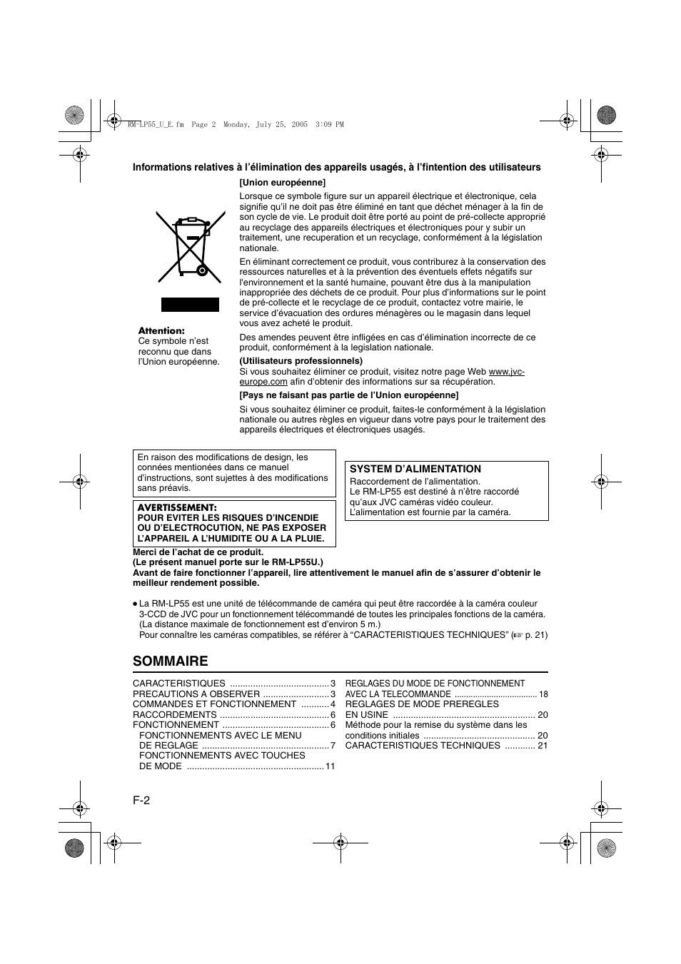Francais, Sommaire | JVC RK-LP55U User Manual | Page 42 / 62