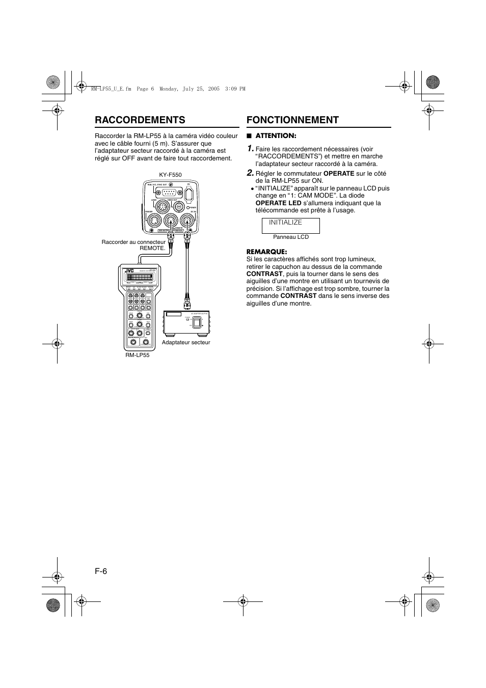 Raccordements, Fonctionnement, Raccordements fonctionnement | Initialize, O attention | JVC RK-LP55U User Manual | Page 46 / 62