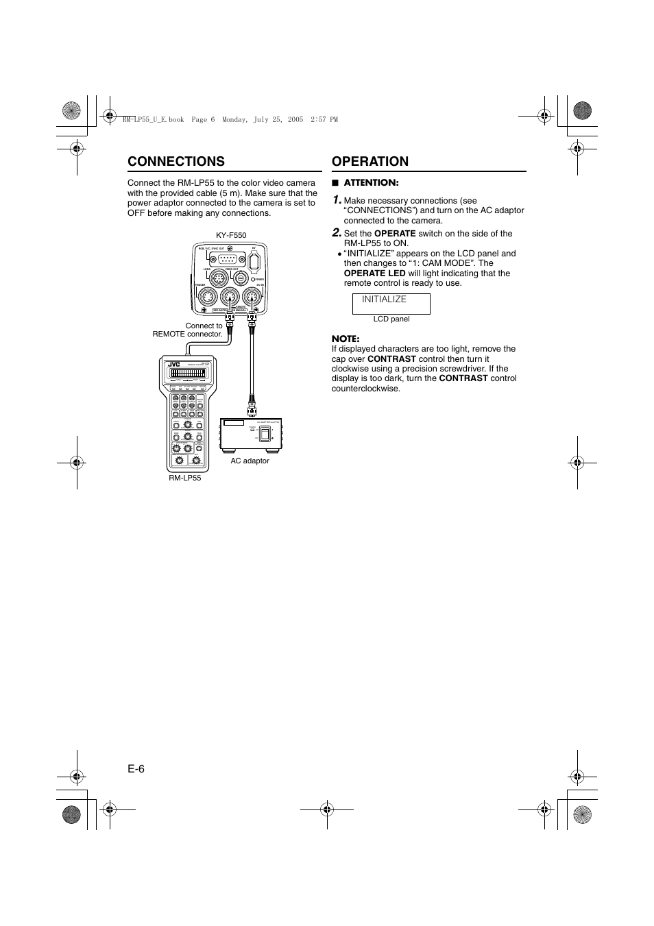 Connections, Operation, Connections operation | Initialize, O attention | JVC RK-LP55U User Manual | Page 6 / 62