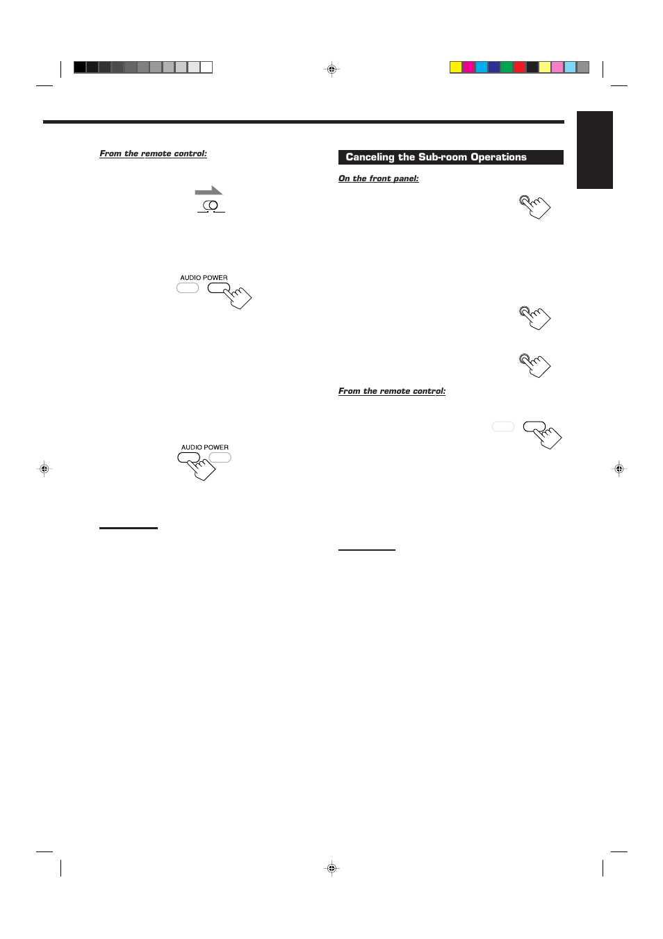 English, Set main room/sub room selector to “sub room, Press audio power on | Canceling the sub-room operations | JVC RX-9010VBK User Manual | Page 27 / 78