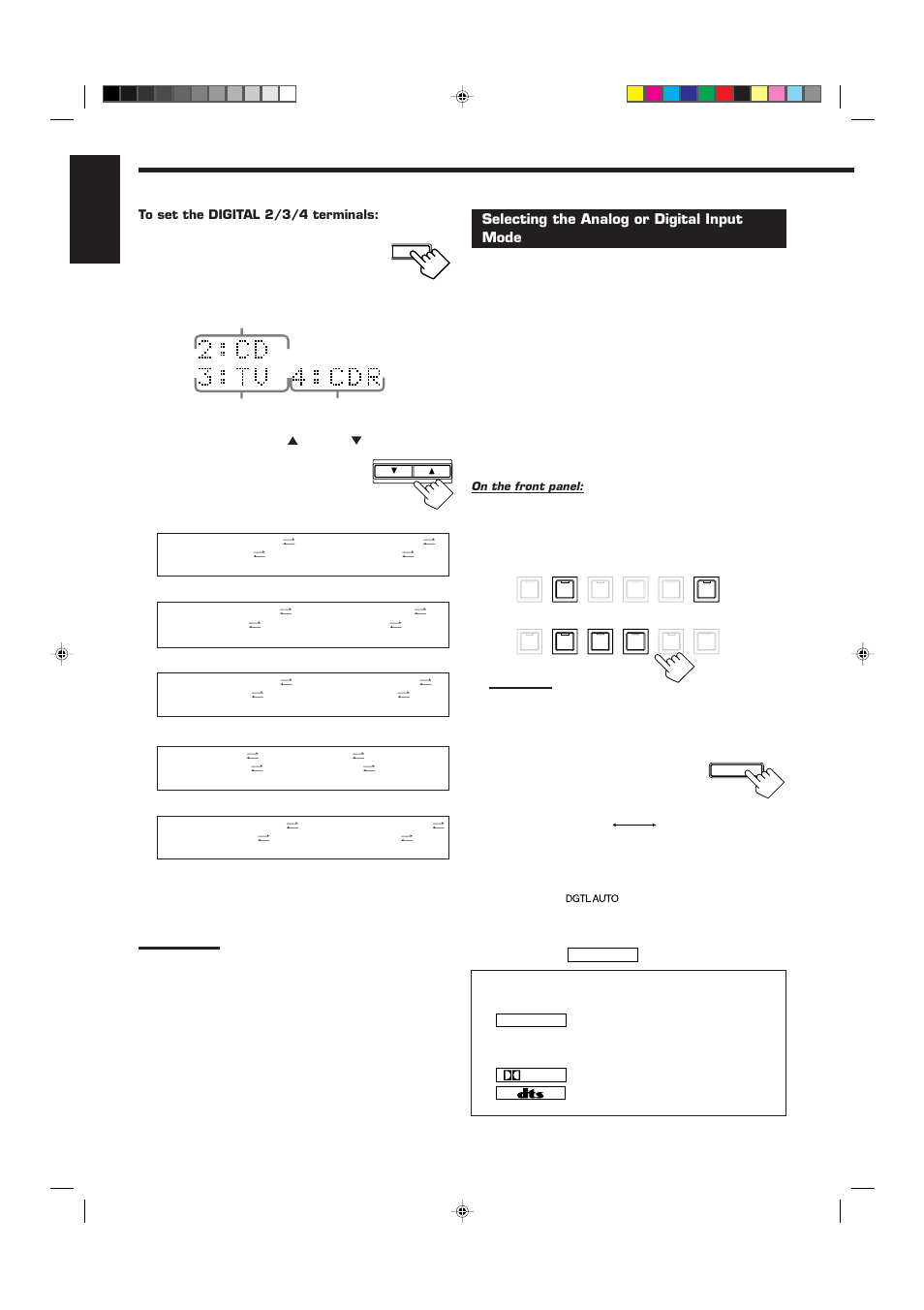 English, Selecting the analog or digital input mode | JVC RX-9010VBK User Manual | Page 34 / 78