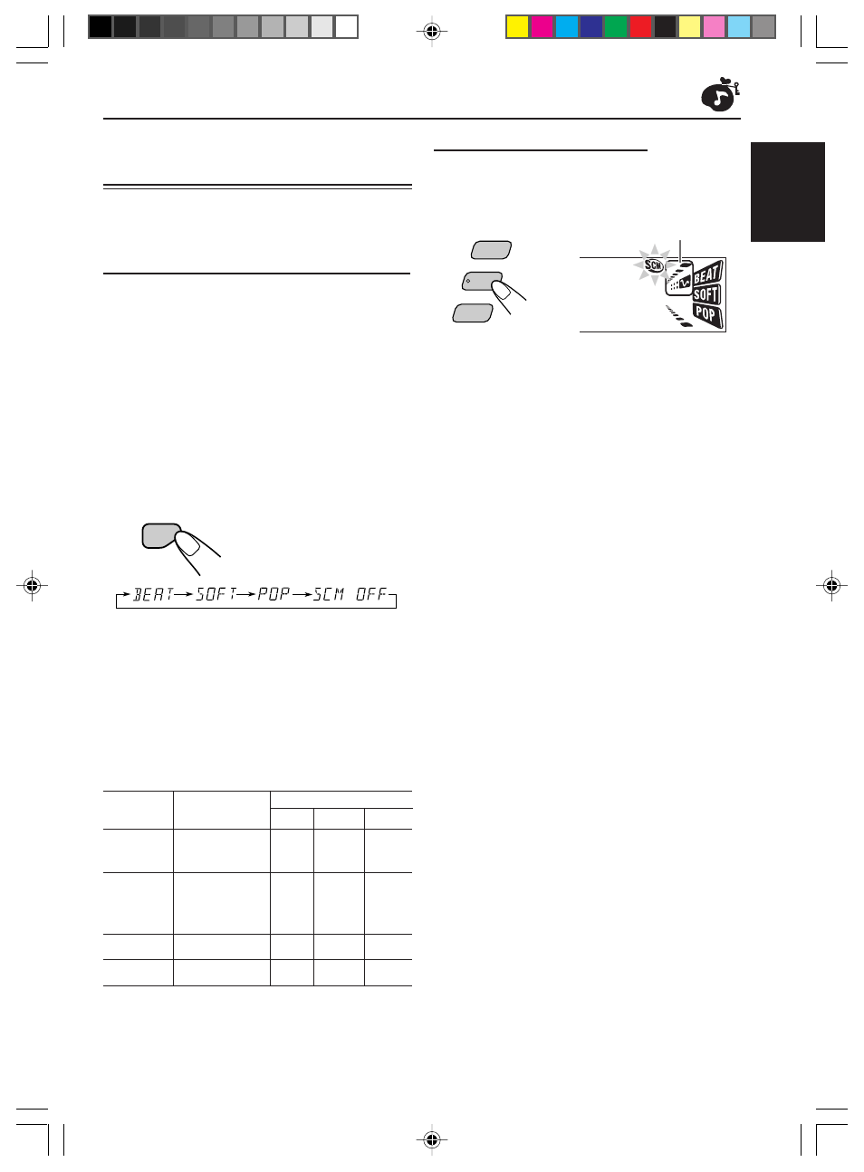 Using the sound control memory (scm), Recalling the sound modes, Selecting and storing the sound modes | English | JVC KD-S576 User Manual | Page 15 / 66