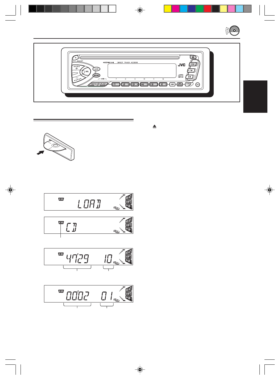 Operacion del reproductor de cd, Para reproducir un cd, Para reproducir un cd 1 | JVC KD-S576 User Manual | Page 32 / 66