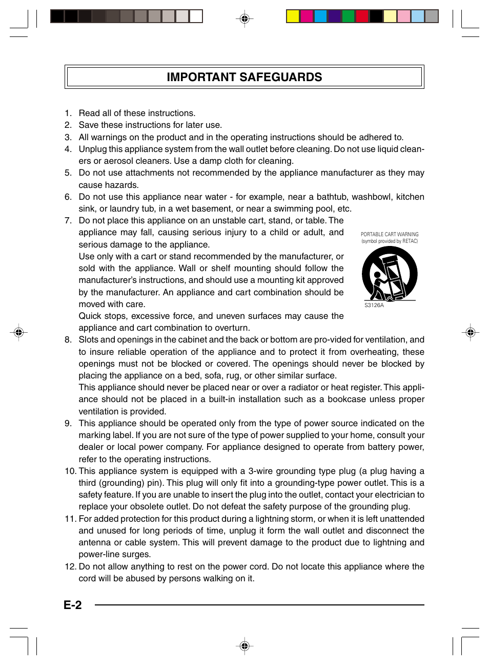 Important safeguards, E-2 important safeguards | JVC TK-C1460 User Manual | Page 46 / 84