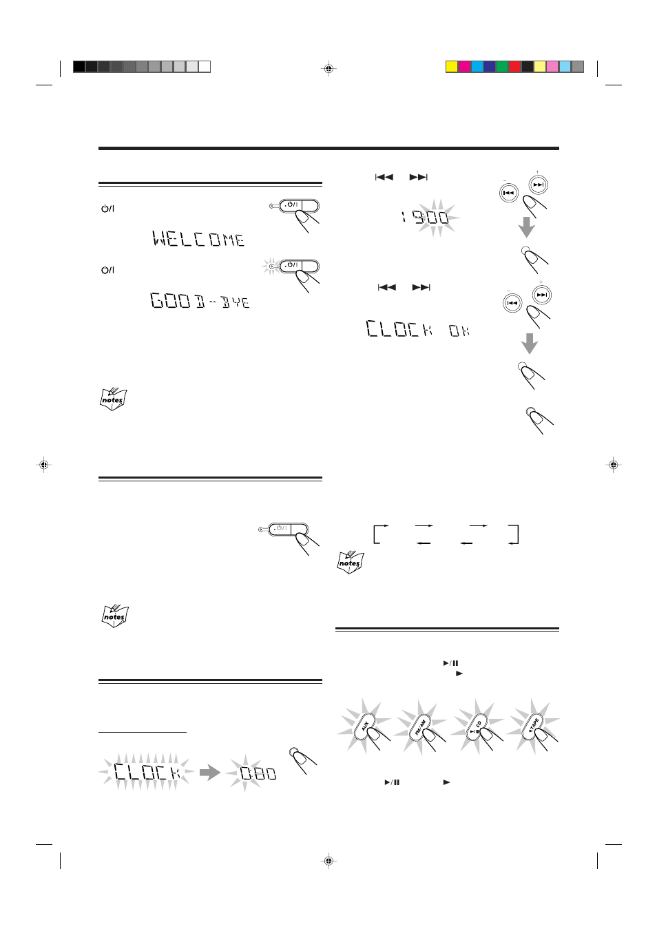 Common operations, Turning on or off the power, Setting the clock | Selecting the sources | JVC CA-MXK5R User Manual | Page 12 / 38