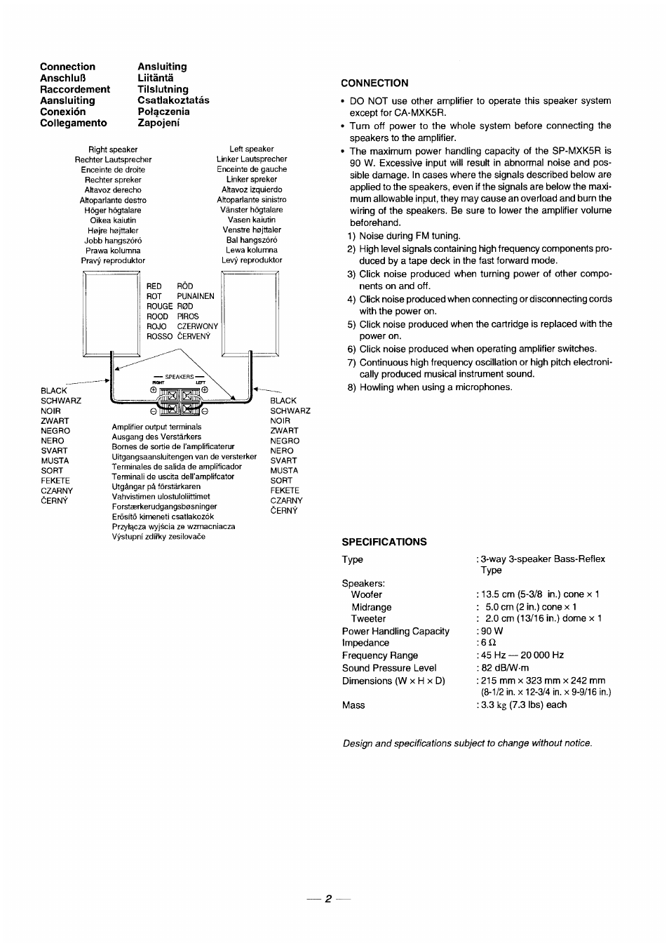 Connection, Specifications | JVC CA-MXK5R User Manual | Page 32 / 38