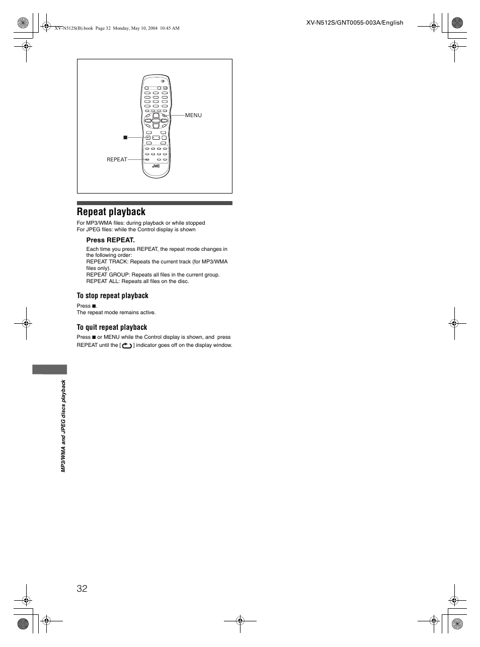 Repeat playback | JVC XV-N512S User Manual | Page 34 / 47