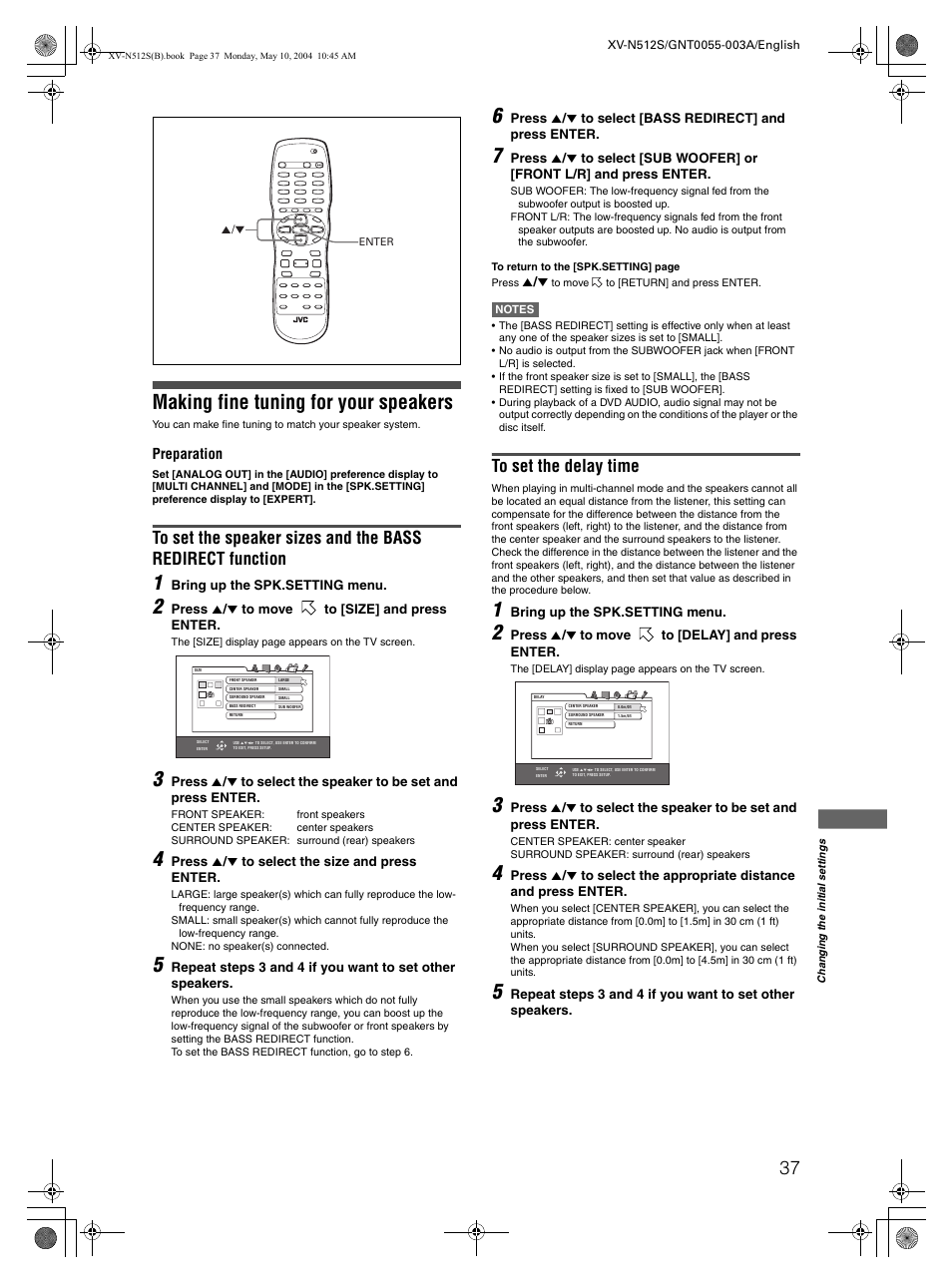 Making fine tuning for your speakers | JVC XV-N512S User Manual | Page 39 / 47