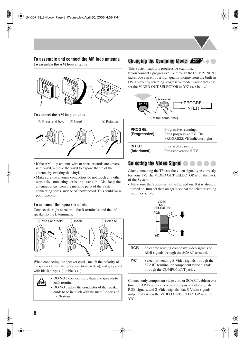 Changing the scanning mode, Selecting the video signal | JVC SP-UXGD7 User Manual | Page 10 / 52
