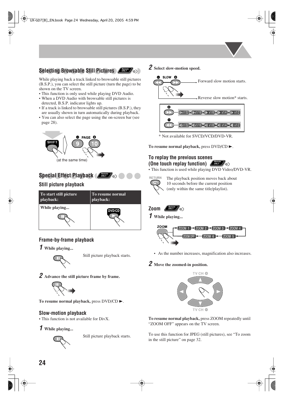 Selecting browsable still pictures, Special effect playback | JVC SP-UXGD7 User Manual | Page 28 / 52