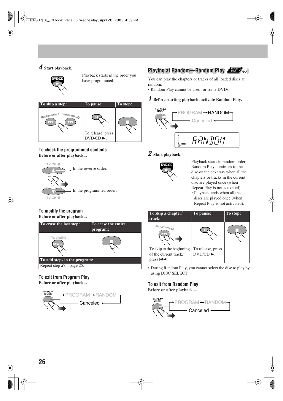 Playing at random—random play | JVC SP-UXGD7 User Manual | Page 30 / 52