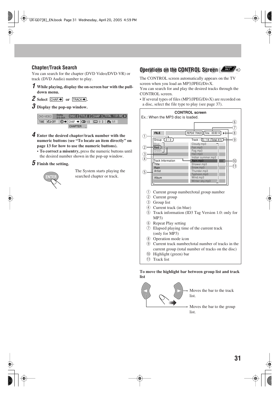 Operations on t, He control screen | JVC SP-UXGD7 User Manual | Page 35 / 52