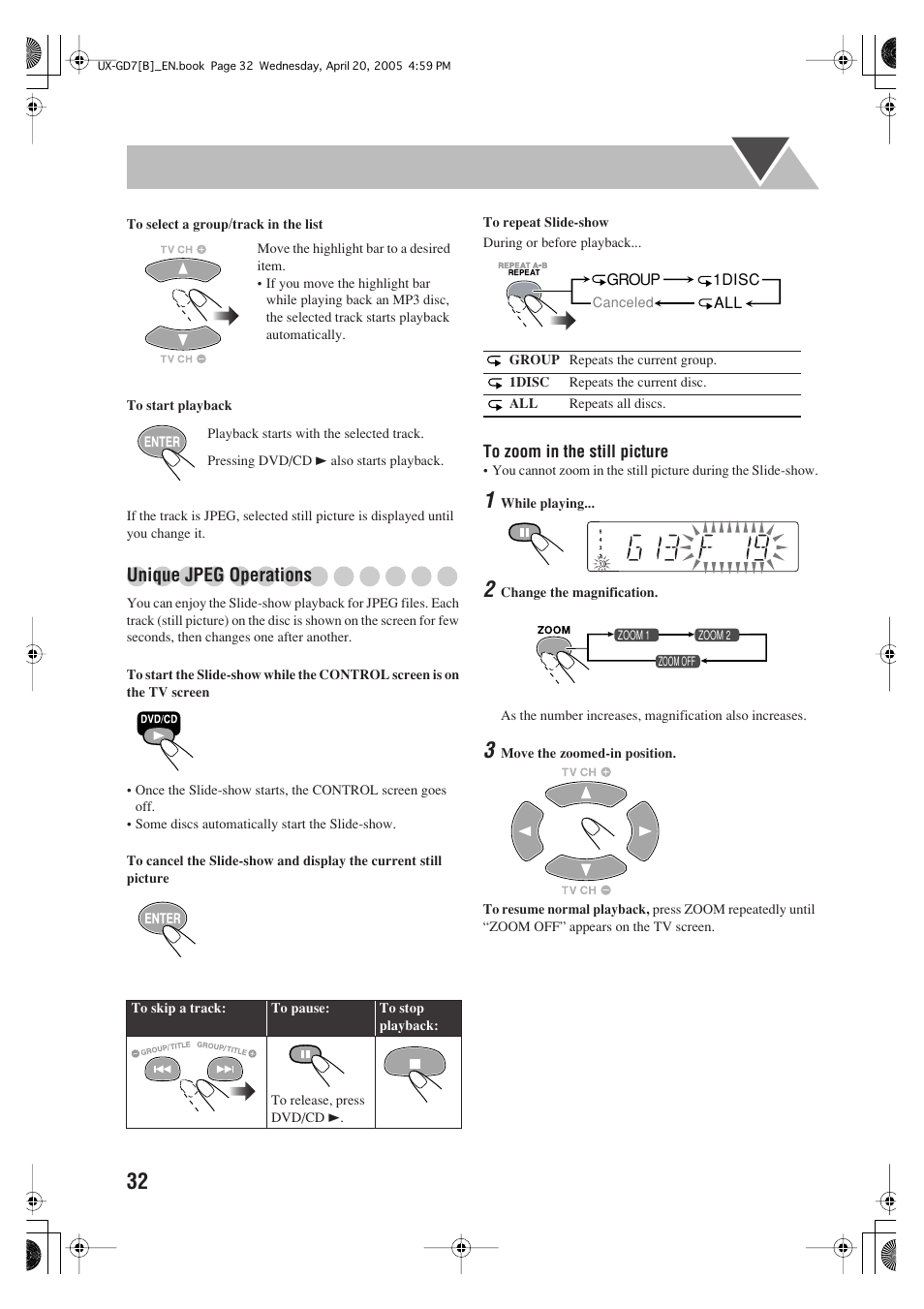 Unique jpeg operations | JVC SP-UXGD7 User Manual | Page 36 / 52