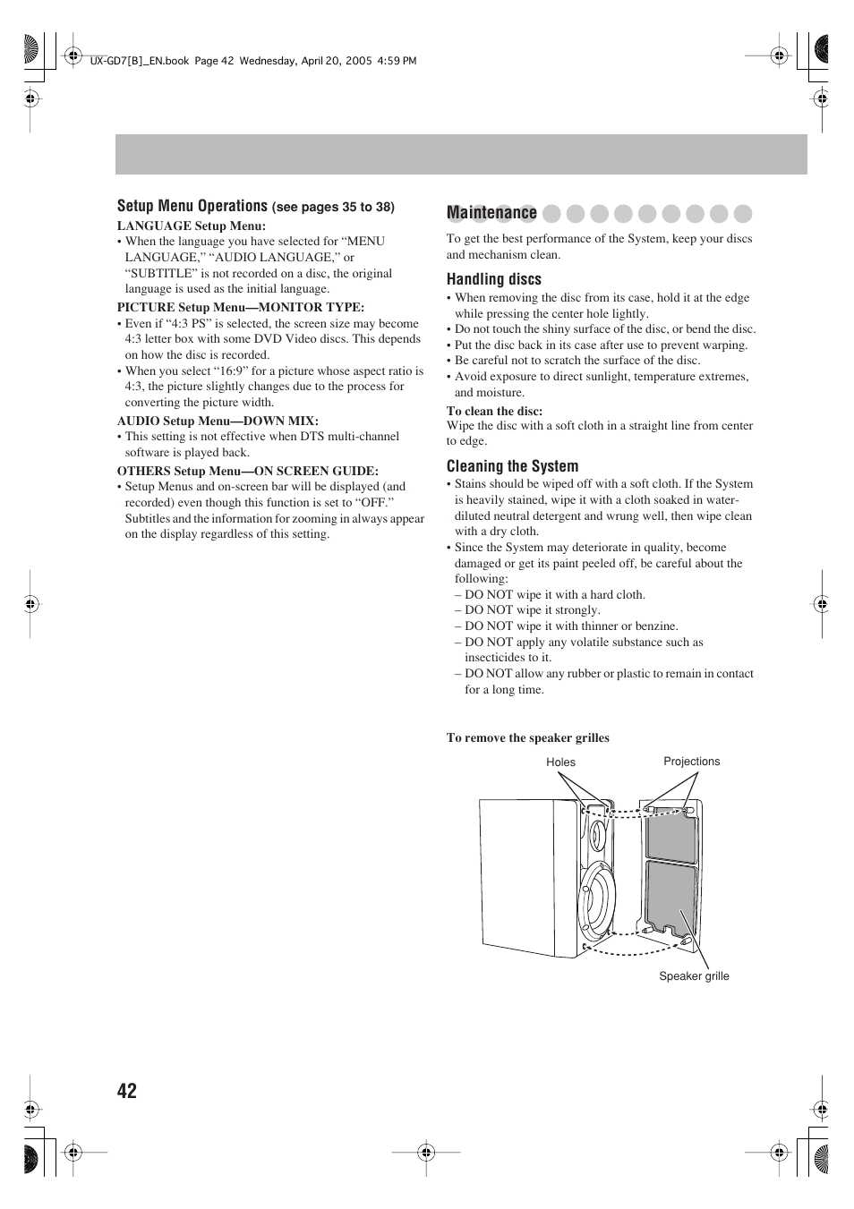 Maintenance | JVC SP-UXGD7 User Manual | Page 46 / 52