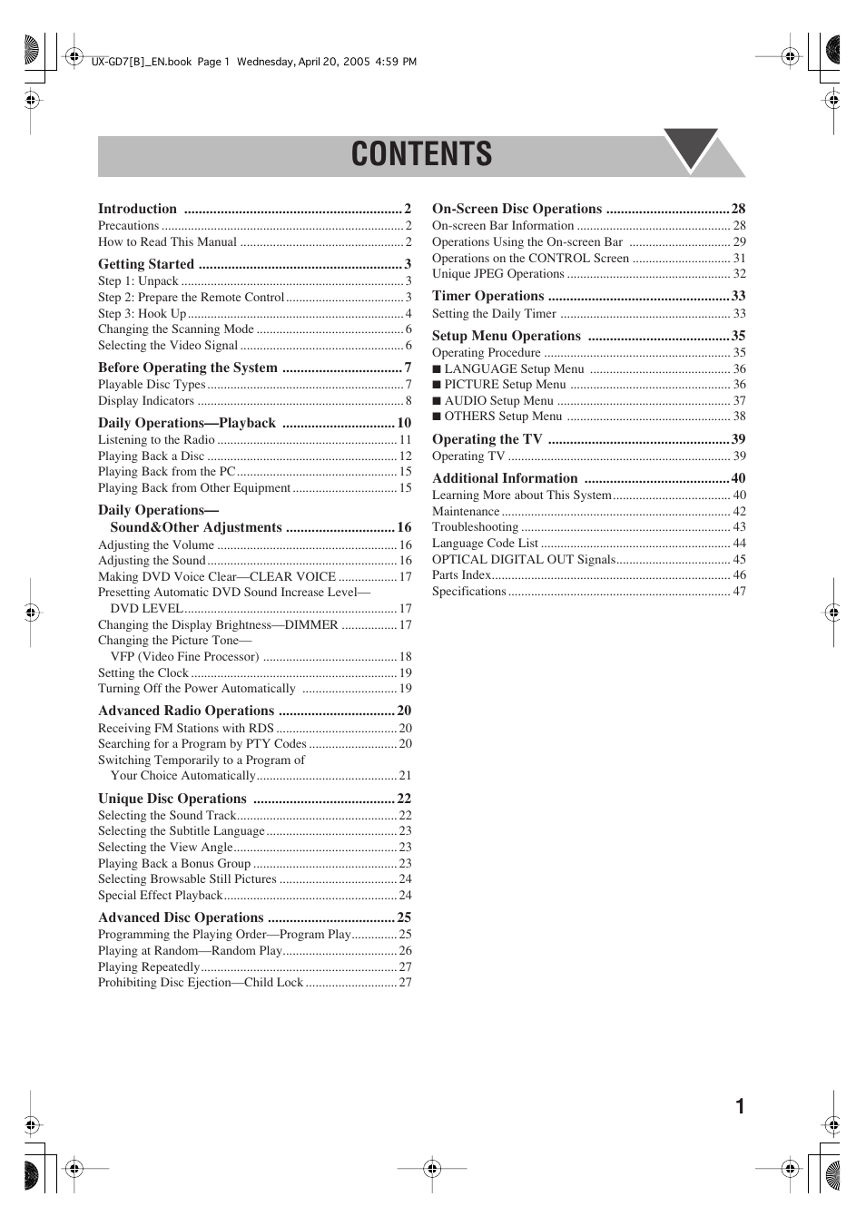JVC SP-UXGD7 User Manual | Page 5 / 52