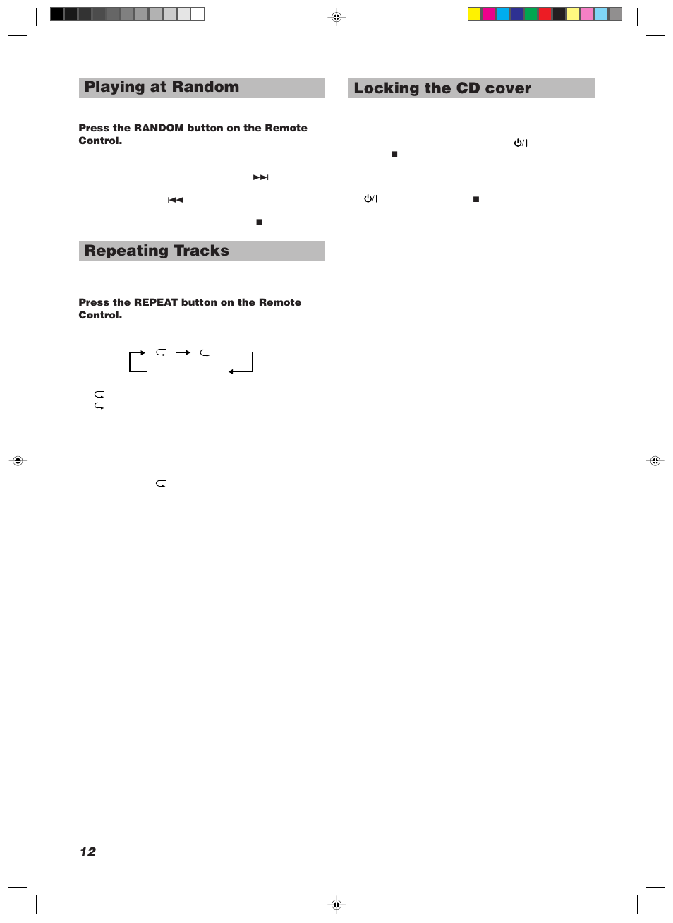 Playing at random, Repeating tracks, Locking the cd cover | JVC 20981IEN User Manual | Page 16 / 27