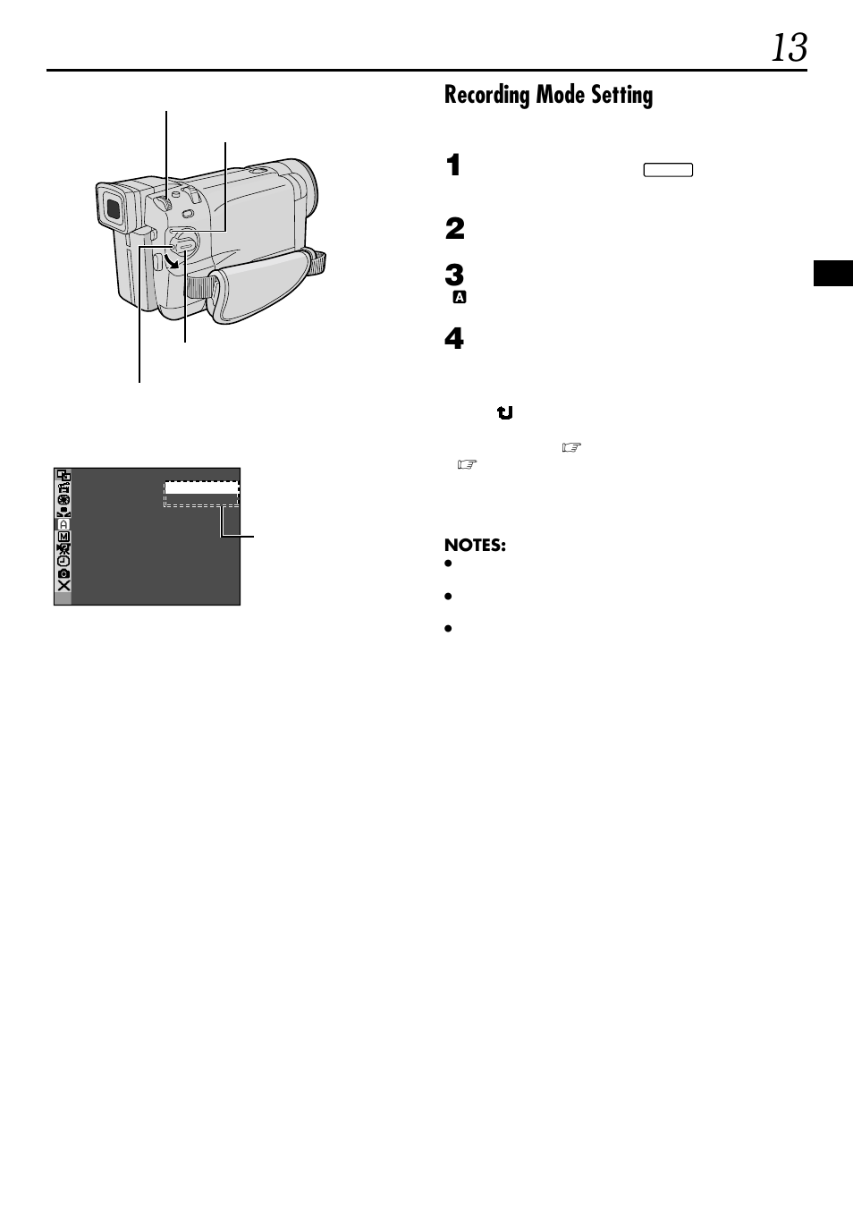 Recording mode setting | JVC GR-DVL522 User Manual | Page 13 / 88