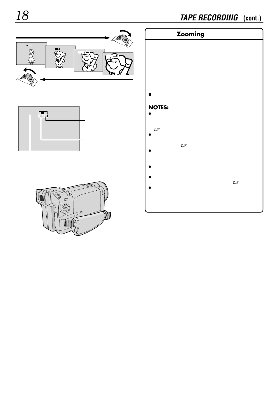 Tape recording, Cont.), Zooming | JVC GR-DVL522 User Manual | Page 18 / 88