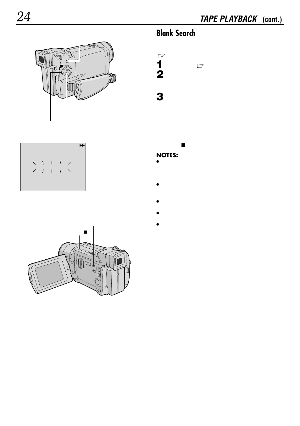 Blank search, Tape playback, Cont.) | JVC GR-DVL522 User Manual | Page 24 / 88