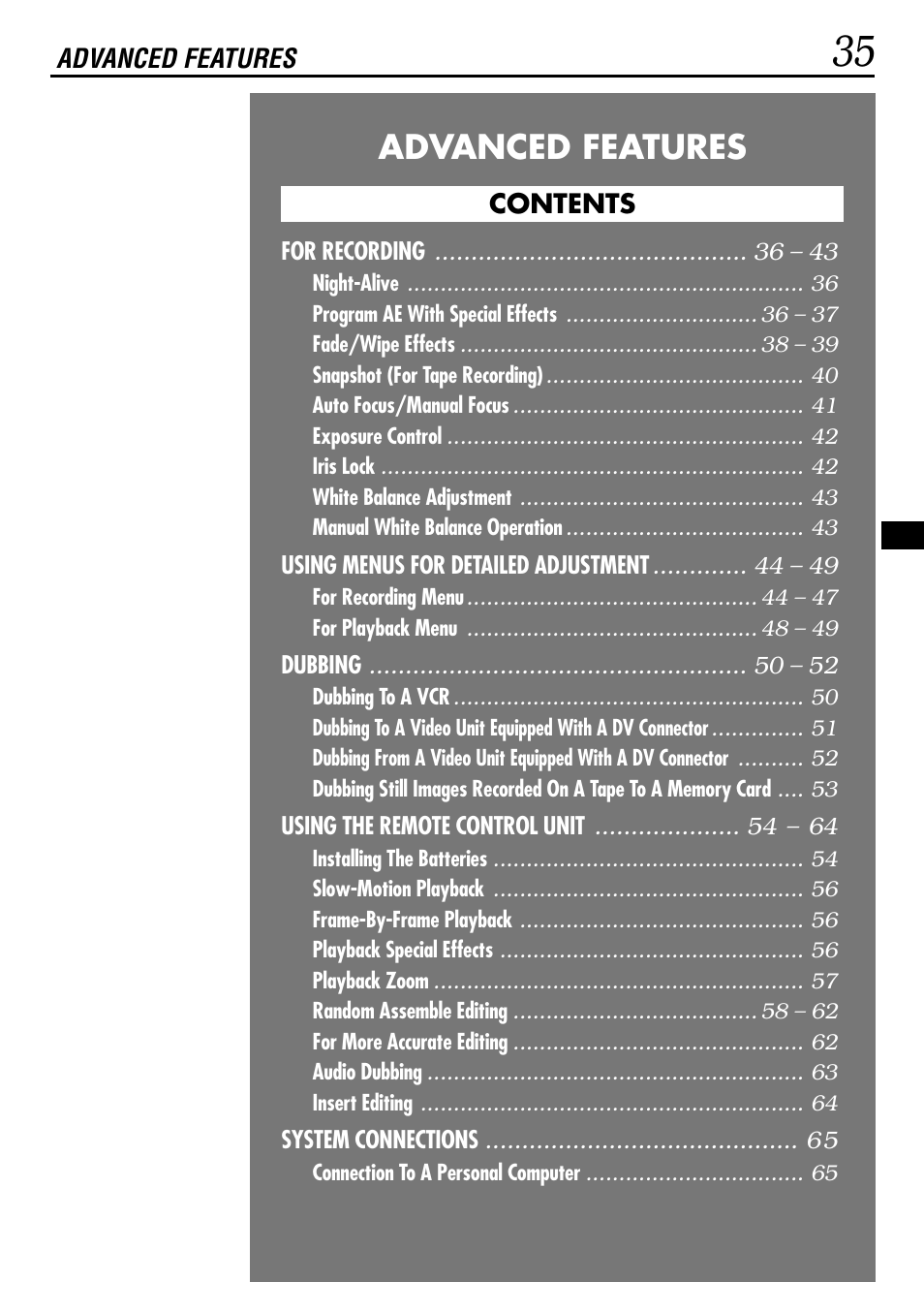 Advanced features | JVC GR-DVL522 User Manual | Page 35 / 88