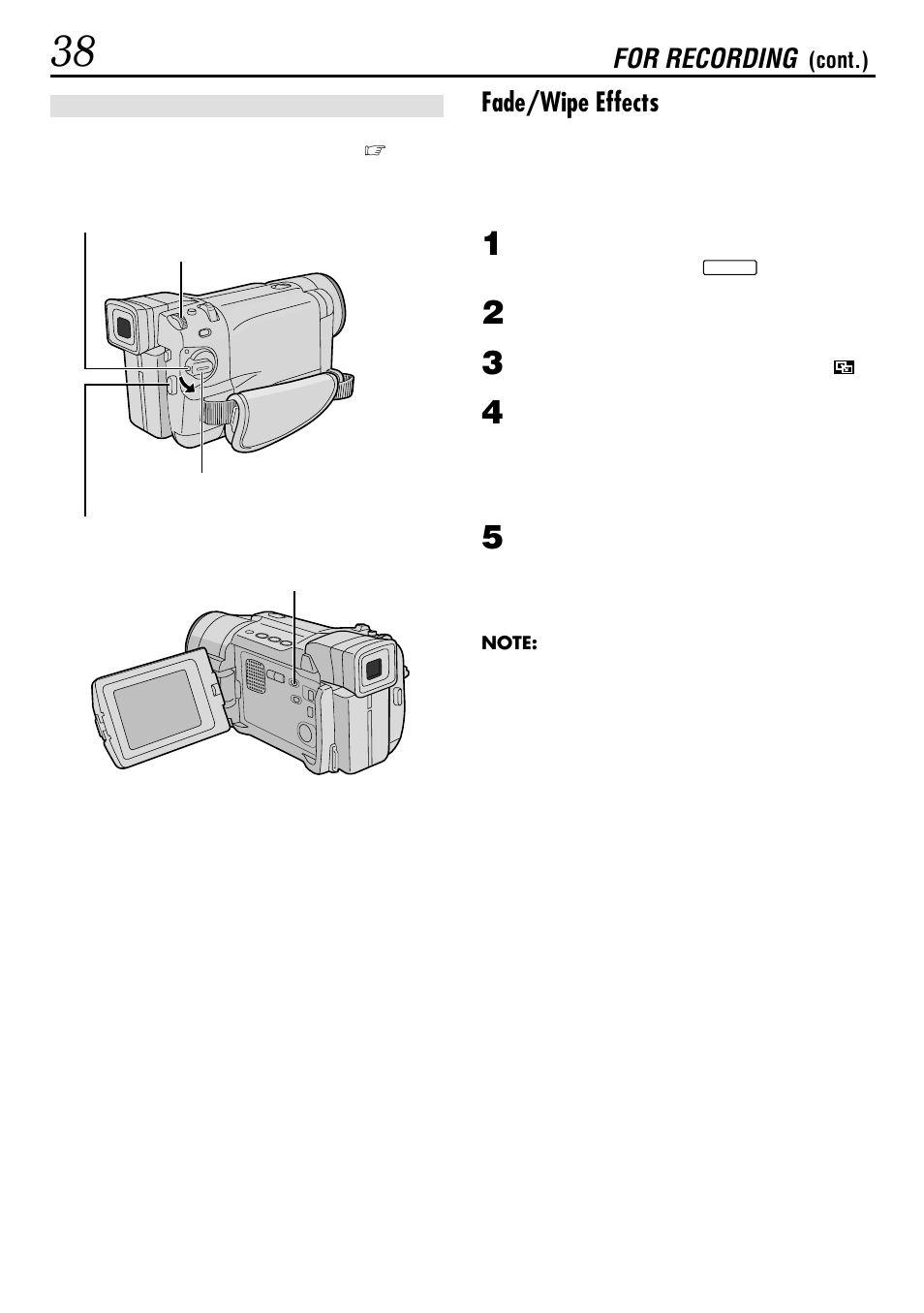 Fade/wipe effects, For recording | JVC GR-DVL522 User Manual | Page 38 / 88