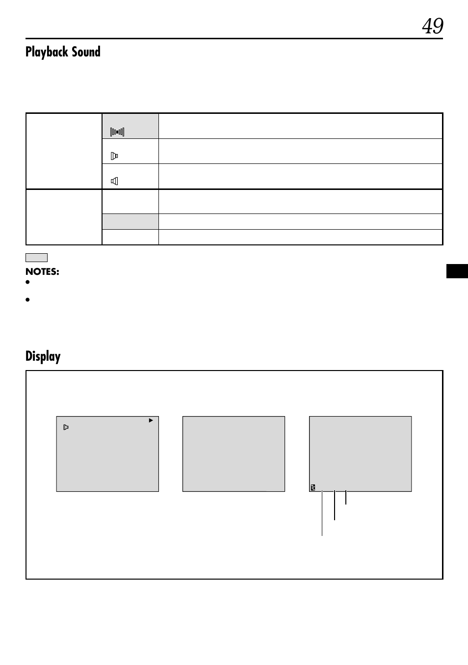 Playback sound, Display | JVC GR-DVL522 User Manual | Page 49 / 88