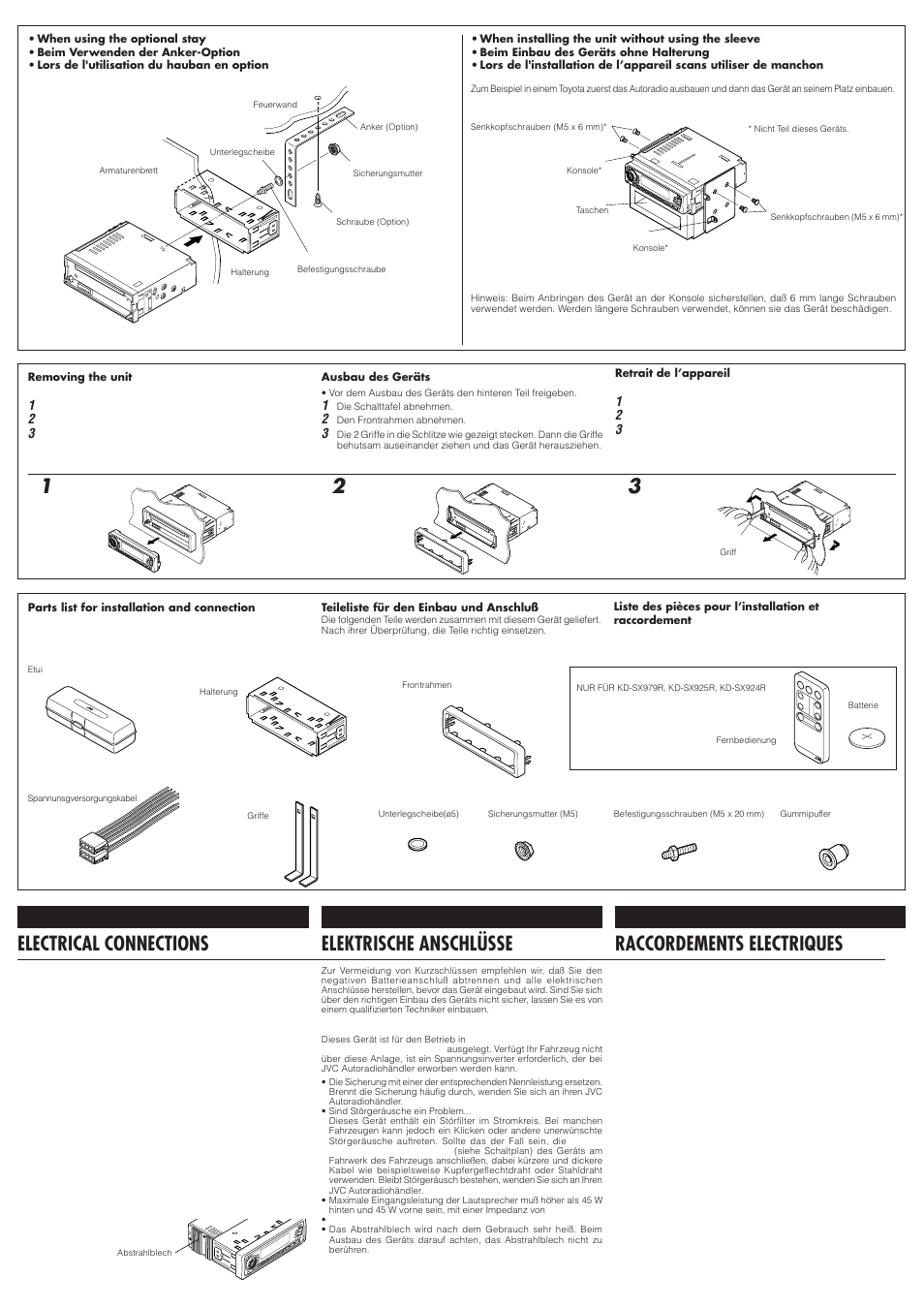 Electrical connections, Raccordements electriques, Elektrische anschlüsse | JVC XL-PG38SL User Manual | Page 2 / 4