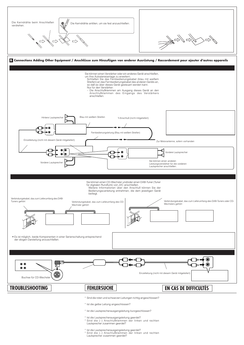 Fehlersuche, Troubleshooting, En cas de difficultés | JVC XL-PG38SL User Manual | Page 4 / 4