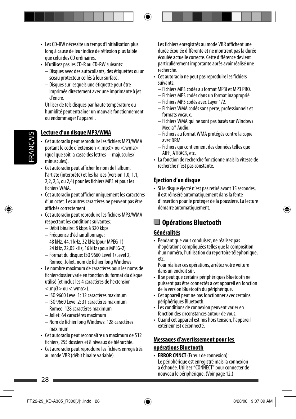 Opérations bluetooth, 28 français | JVC KD-A305/KD-R300 User Manual | Page 100 / 111