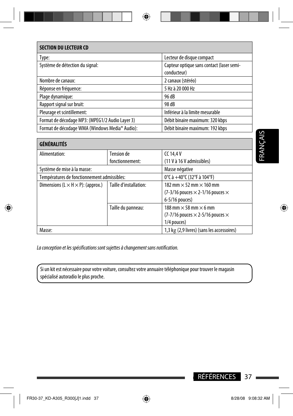 37 références français | JVC KD-A305/KD-R300 User Manual | Page 109 / 111