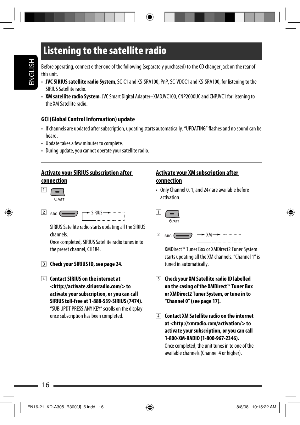 Listening to the satellite radio, English 16 | JVC KD-A305/KD-R300 User Manual | Page 16 / 111
