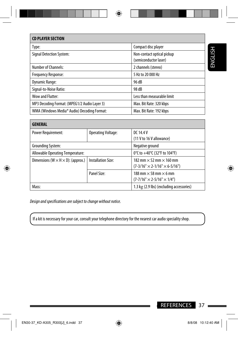 English 37 references | JVC KD-A305/KD-R300 User Manual | Page 37 / 111