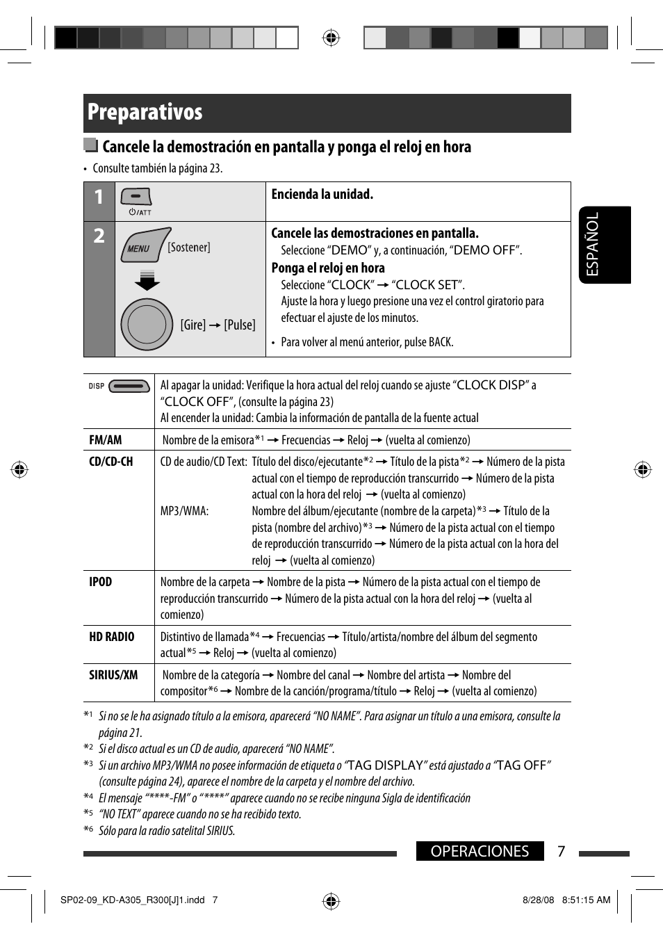 Preparativos, 7operaciones español | JVC KD-A305/KD-R300 User Manual | Page 43 / 111