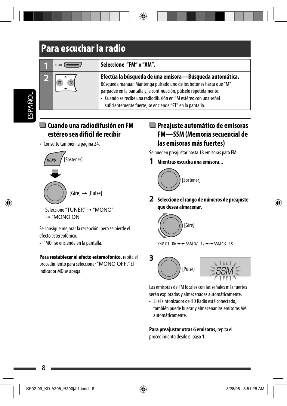 Para escuchar la radio | JVC KD-A305/KD-R300 User Manual | Page 44 / 111
