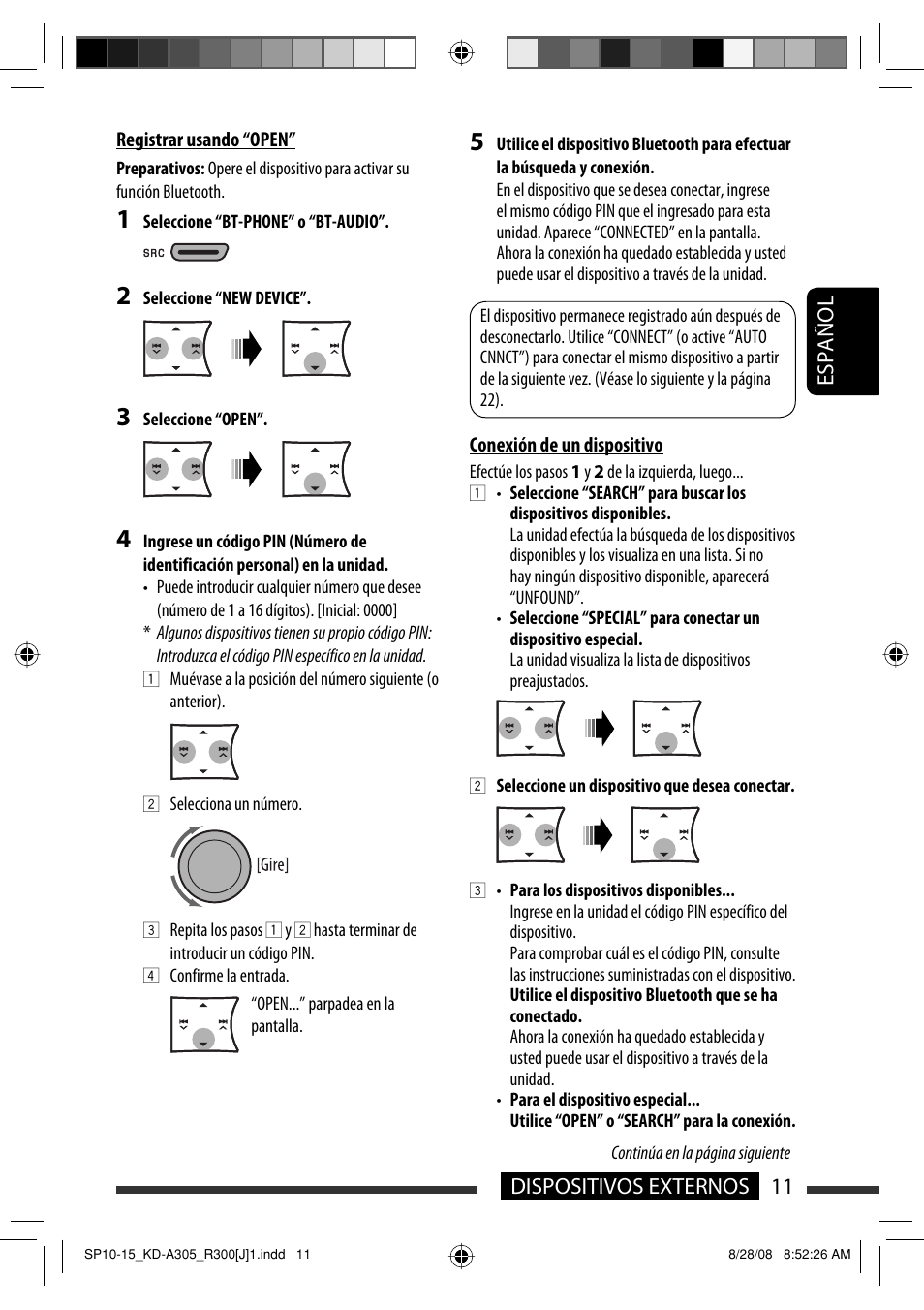 11 dispositivos externos español | JVC KD-A305/KD-R300 User Manual | Page 47 / 111