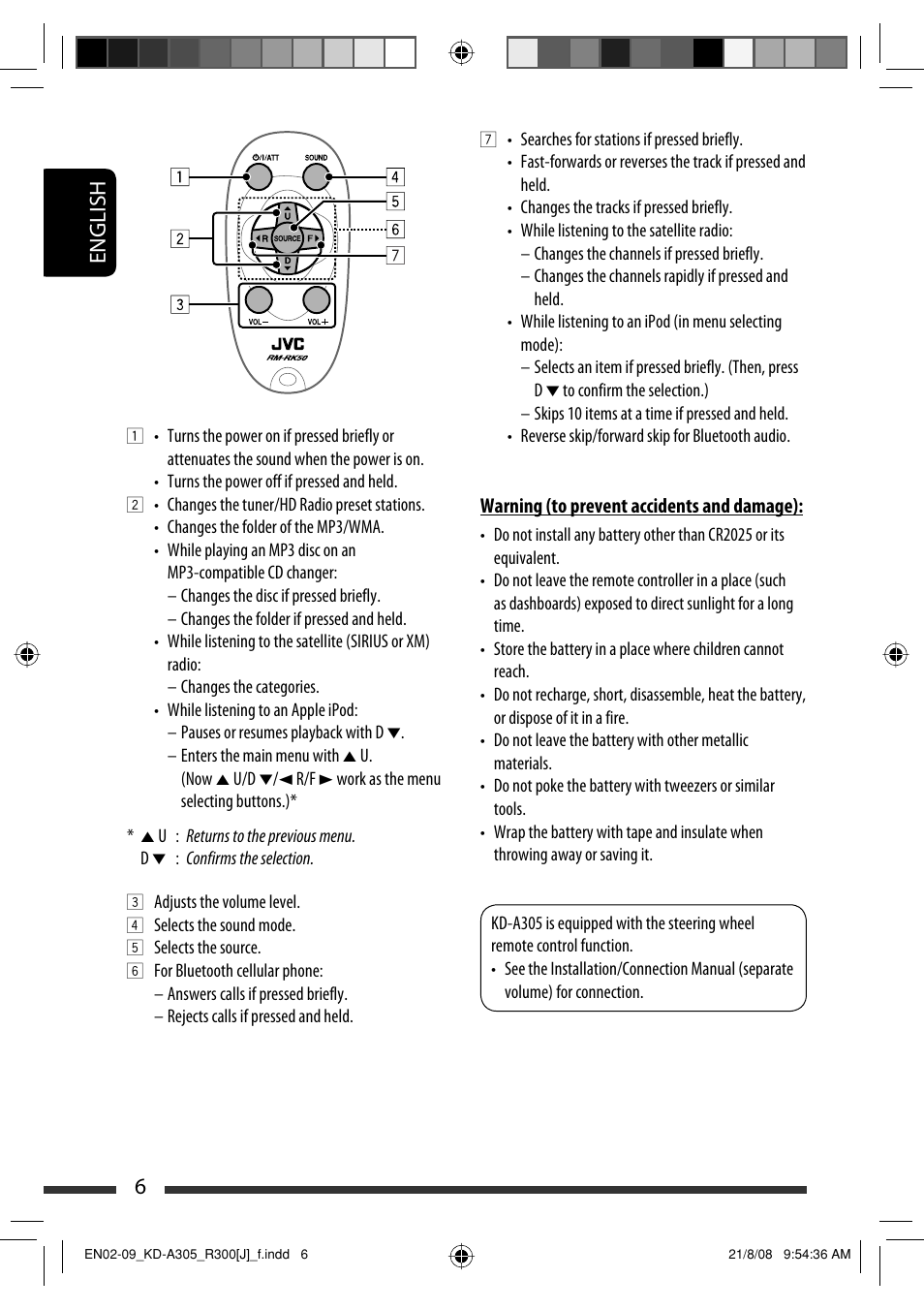 English 6 | JVC KD-A305/KD-R300 User Manual | Page 6 / 111
