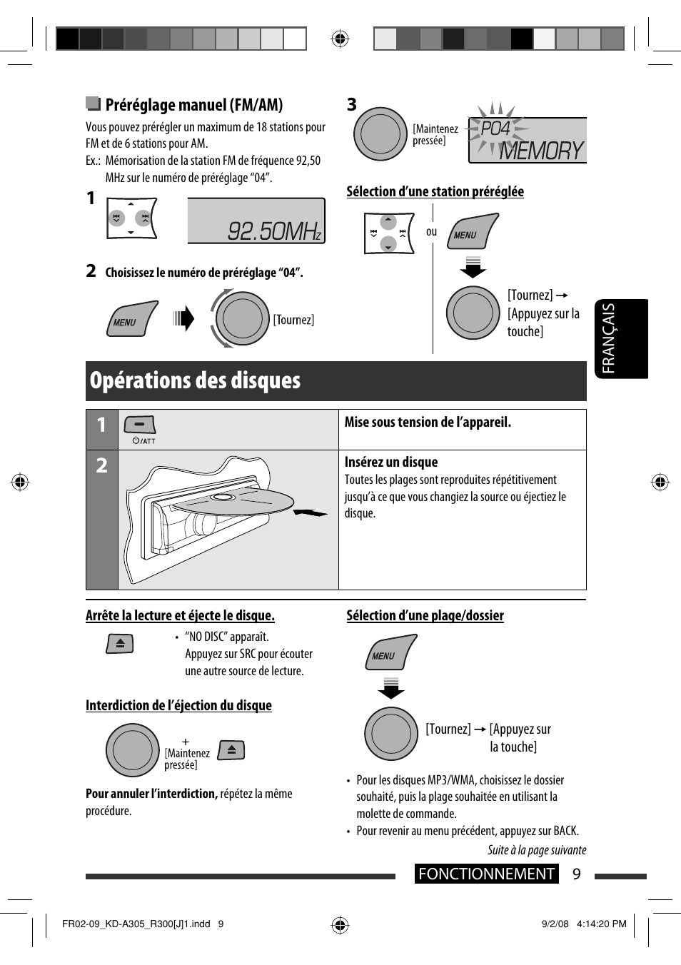 Opérations des disques, Préréglage manuel (fm/am) | JVC KD-A305/KD-R300 User Manual | Page 81 / 111