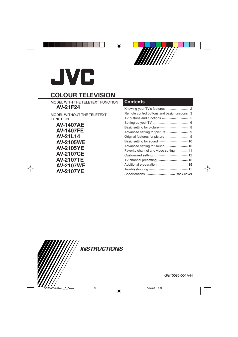 JVC AV-2105WE User Manual | 16 pages
