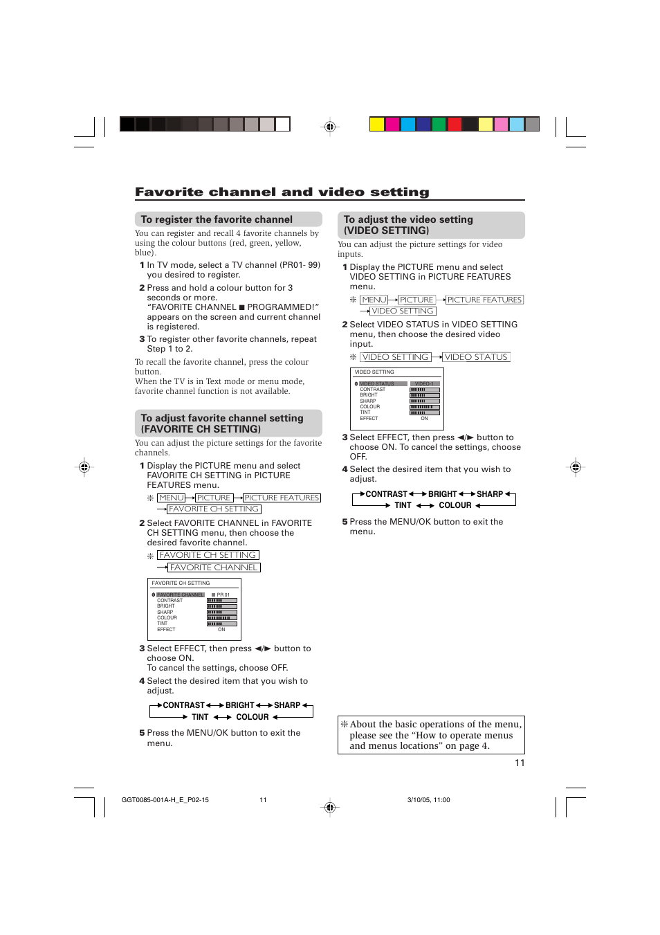 Favorite channel and video setting | JVC AV-2105WE User Manual | Page 11 / 16