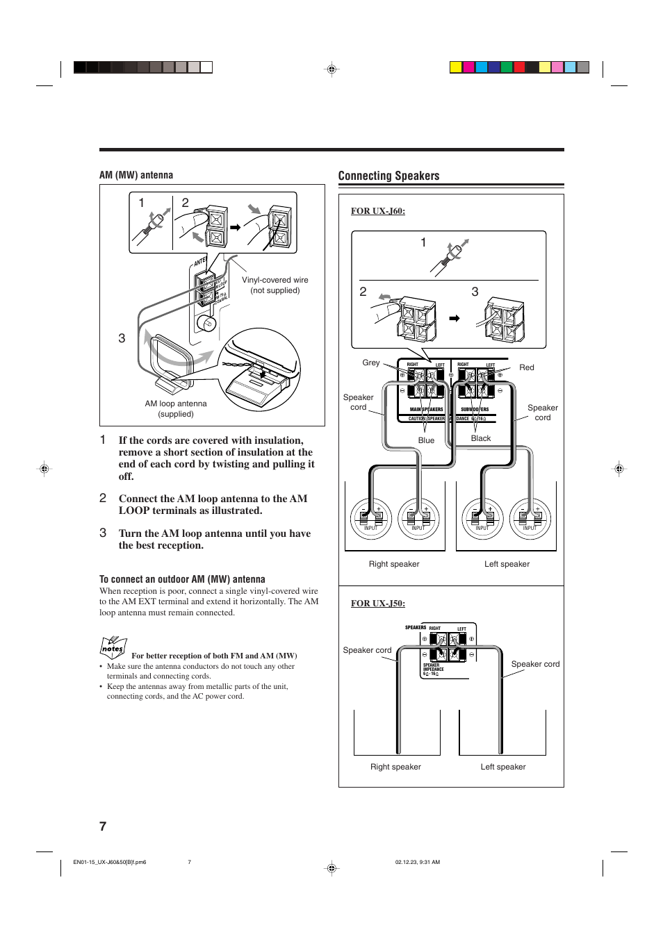 Connecting speakers | JVC SP-UXJ60 User Manual | Page 10 / 32