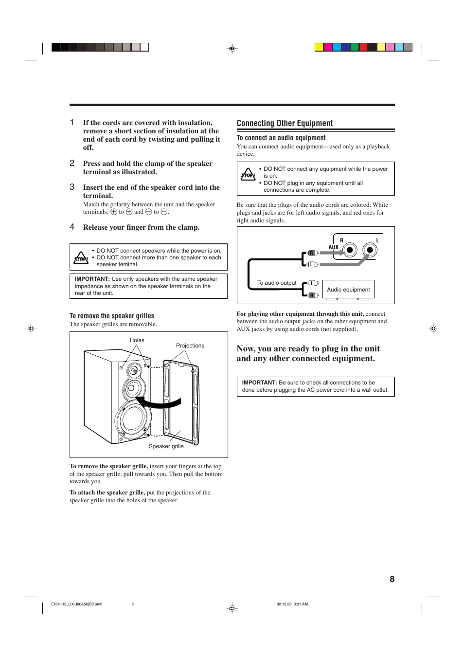 Connecting other equipment | JVC SP-UXJ60 User Manual | Page 11 / 32