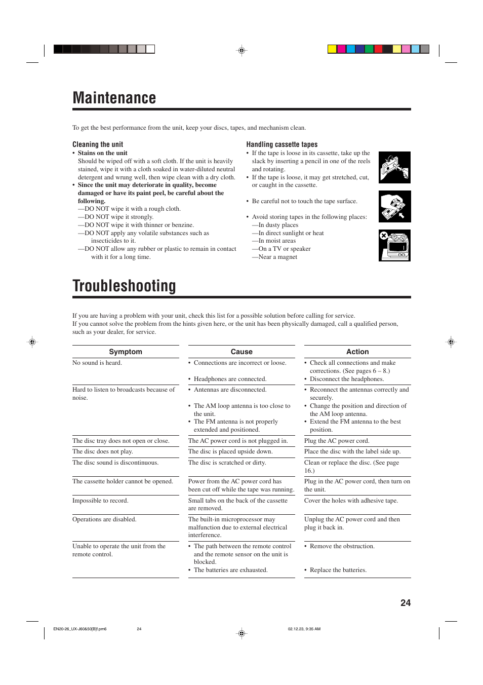 Maintenance troubleshooting | JVC SP-UXJ60 User Manual | Page 27 / 32