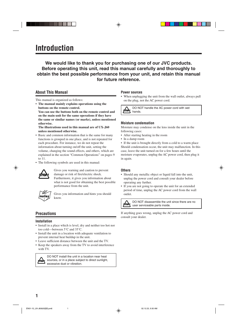 Introduction | JVC SP-UXJ60 User Manual | Page 4 / 32