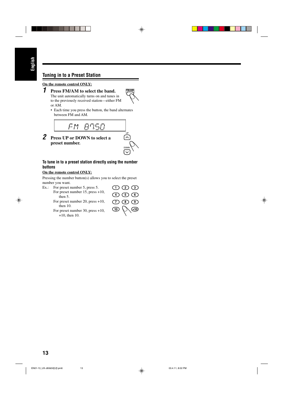 Tuning in to a preset station | JVC UX-J50 User Manual | Page 16 / 28